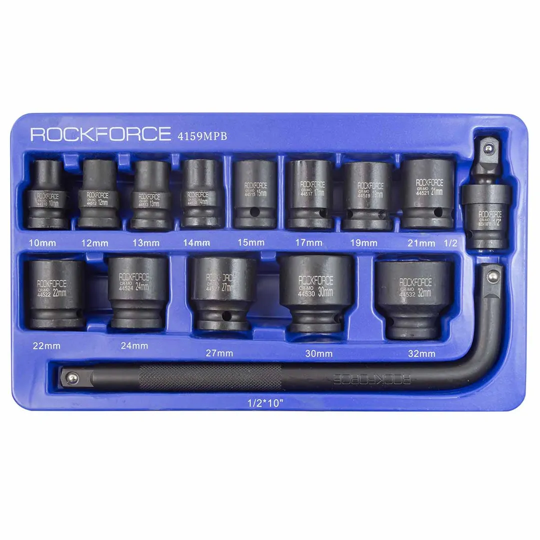 Набор головок ударных, 15пр. 1/2''6гр.(10,12,13,14,15,17,19,21,22,24,27,30,32мм.вороток Г-образный),в ложементе — фото 3