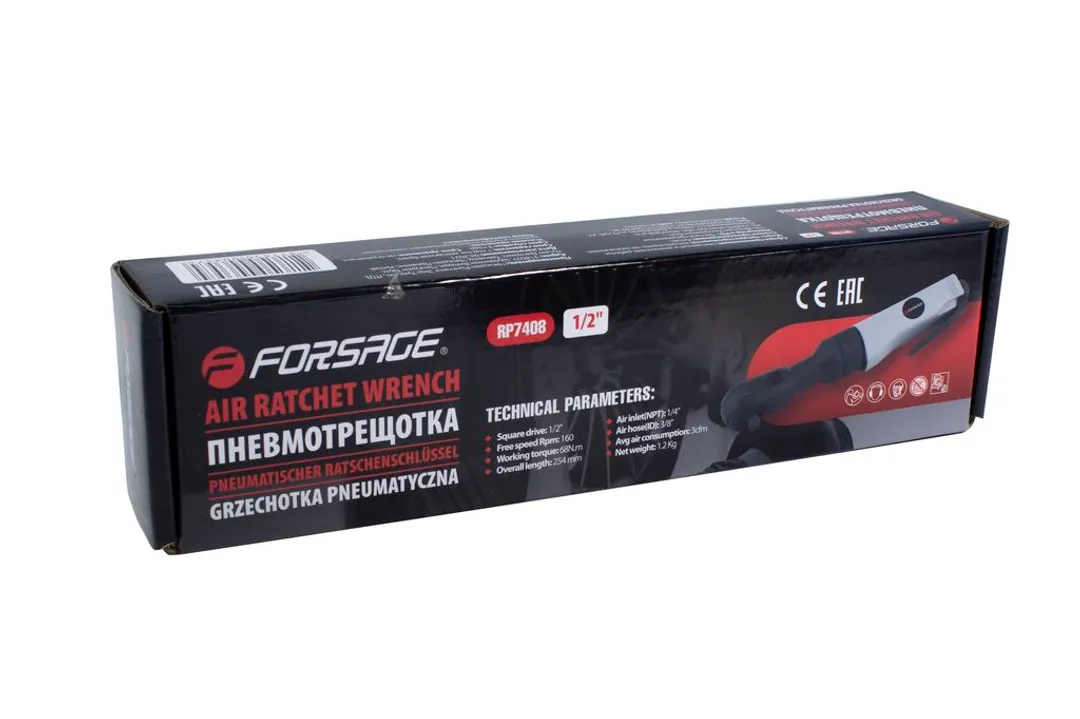 Пневмотрещотка 68Нм, 1/2''(потребление 77л/мин, 160 об/мин, L-254мм,6.3Bar,штуцер 1/4'') — фото 2