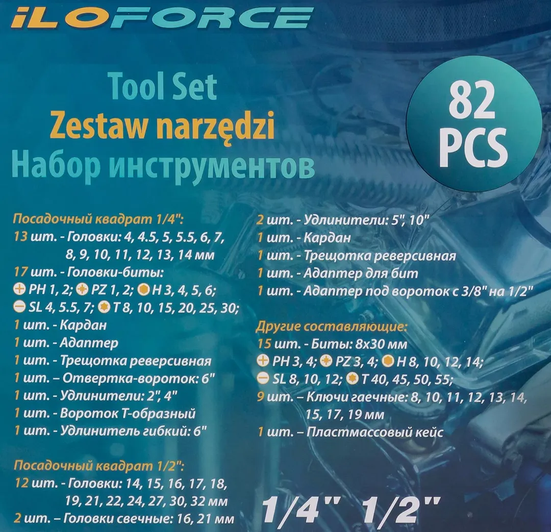 Набор инструмента 82пр.1/4''&1/2''(6-гр.)(4-32мм) — фото 5