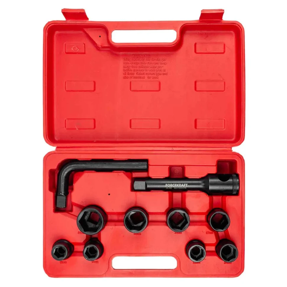 Набор инструментов 10пр. 3/4''(6гр.) (17,19,21,22,24,27,30,32,36мм + вороток 200мм + удлинитель под вороток 200мм) в пласт. кейсе — фото 3