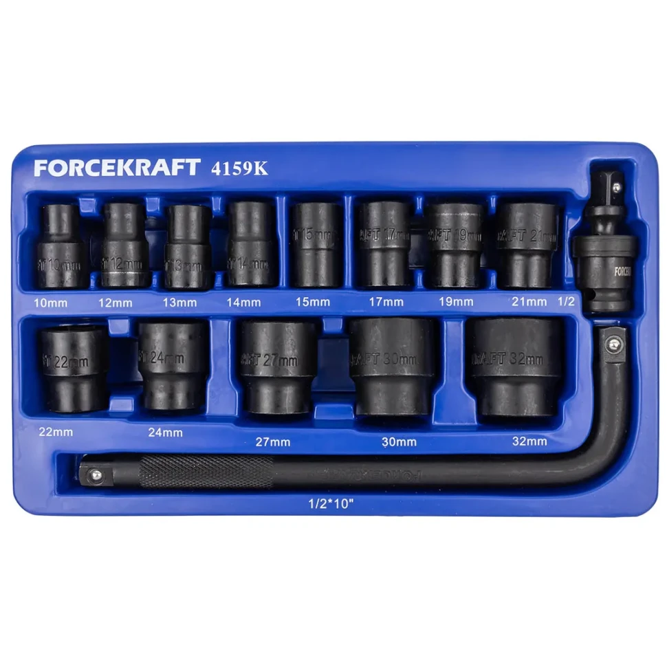 Набор головок ударных 15пр. 1/2''(6-гр.) (10,12, 13, 14, 15, 17, 19, 21, 22, 24, 27, 30, 32мм) в ложементе — фото 2