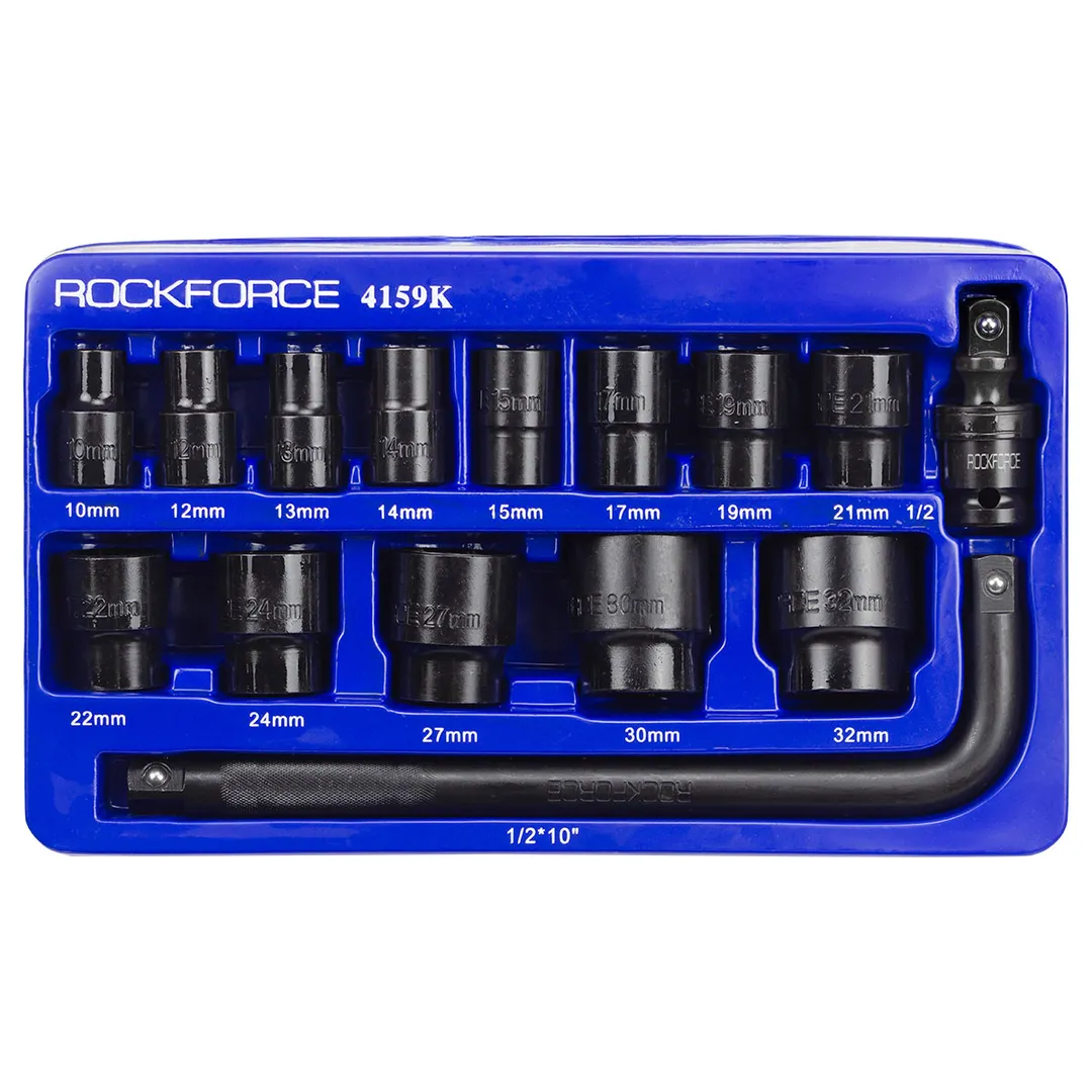 Набор головок ударных 15пр. 1/2''(6-гр.) (10,12, 13, 14, 15, 17, 19, 21, 22, 24, 27, 30, 32мм) в ложементе — фото 2
