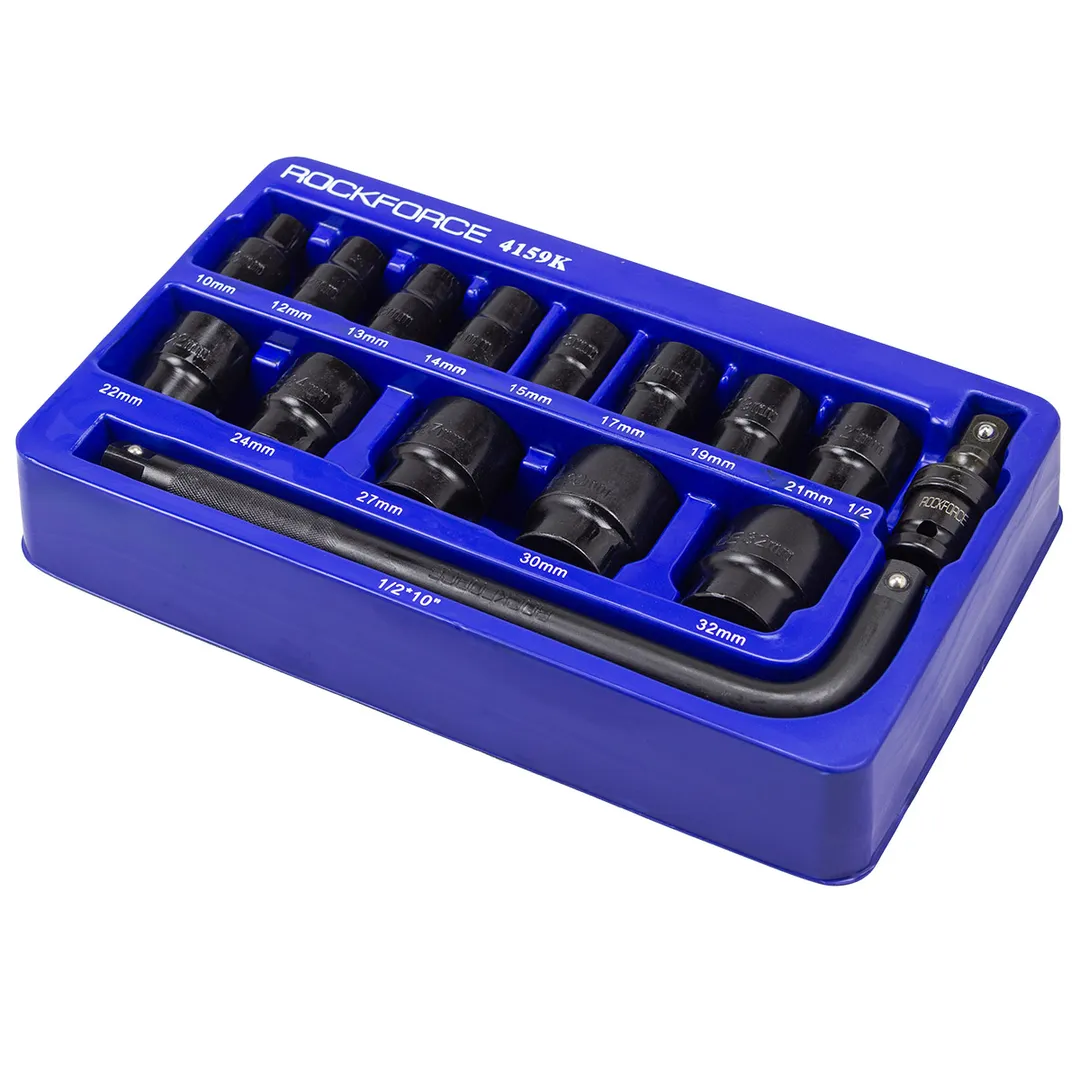 Набор головок ударных 15пр. 1/2''(6-гр.) (10,12, 13, 14, 15, 17, 19, 21, 22, 24, 27, 30, 32мм) в ложементе — фото 4