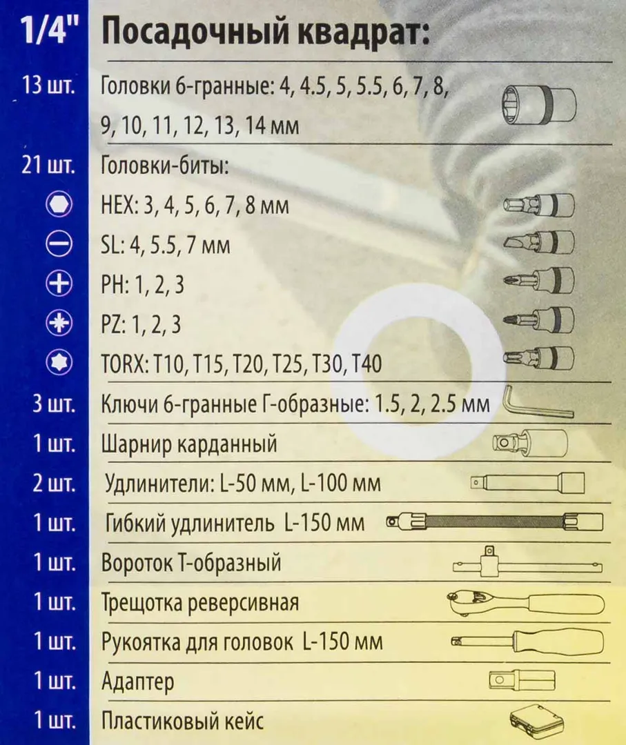 Набор инструмента 46пр. 1/4''(6-гран.)(4-14мм) — фото 6